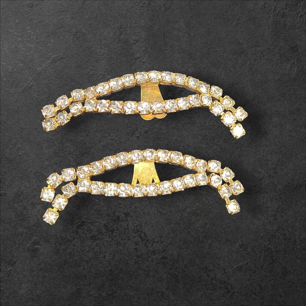 Pair Of Vintage Rhinestone Gold Tone Shoe‎ Clips